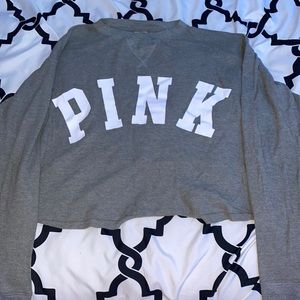 PINK Gray Long Sleeve Crop Top